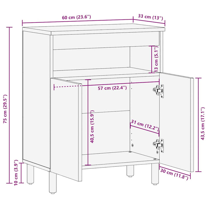 Sideboard 60X33X75 Cm Massivholz Mango