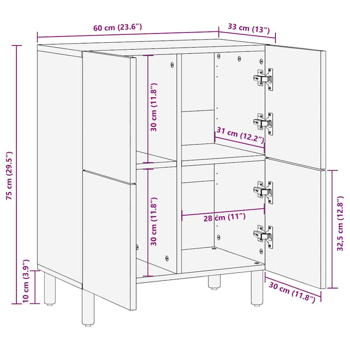 Sideboard 60X33X75 Cm Massivholz Mango