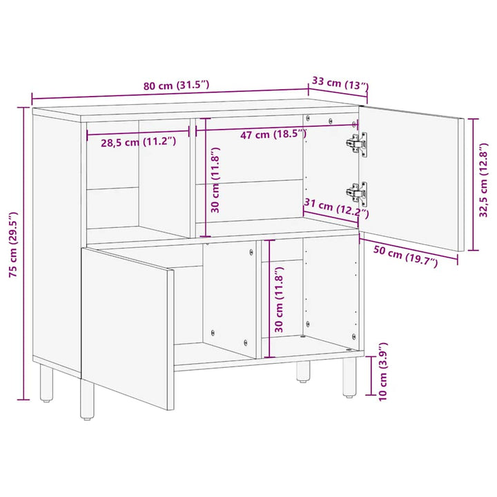 Sideboard 80X33X75 Cm Massivholz Mango