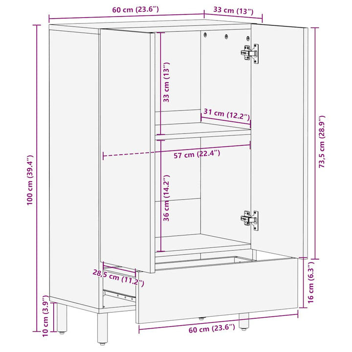 Highboard 60X33X100 Cm Massivholz Mango