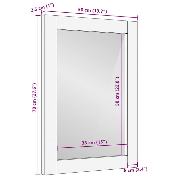 Badspiegel Braun 50X70X2,5 Cm Massivholz Mango