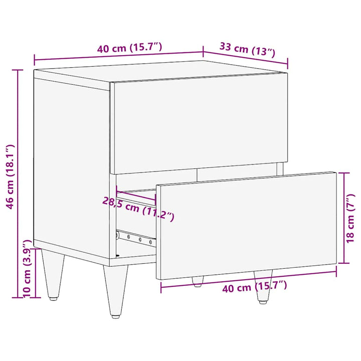 Nachttisch Hellgrau 40X33X46 Cm Massivholz Mango