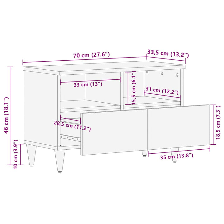 Tv-Schrank Hellgrau 70X33,5X46 Cm Massivholz Mango