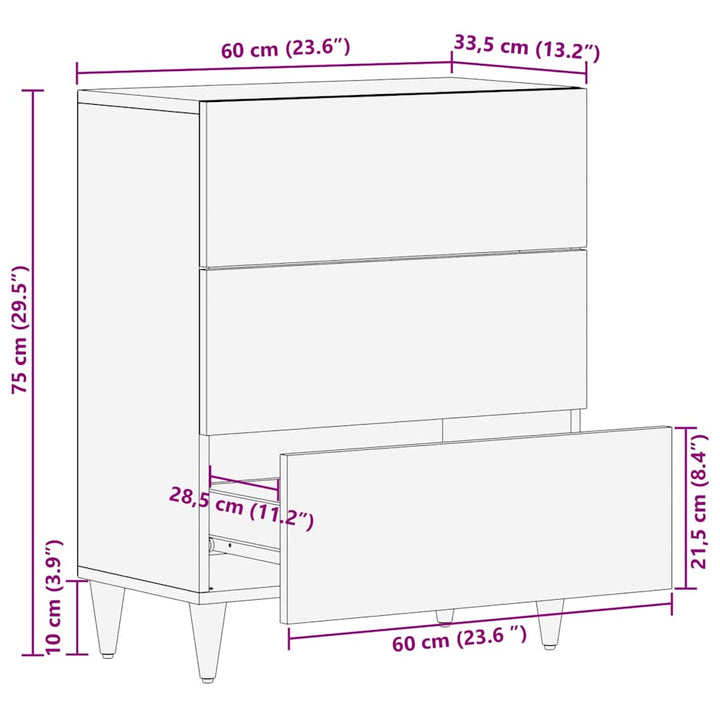 Sideboard Hellgrau 60X33,5X75 Cm Massivholz Mango