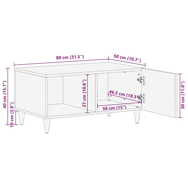 Couchtisch Hellgrau 80X50X40 Cm Massivholz Mango