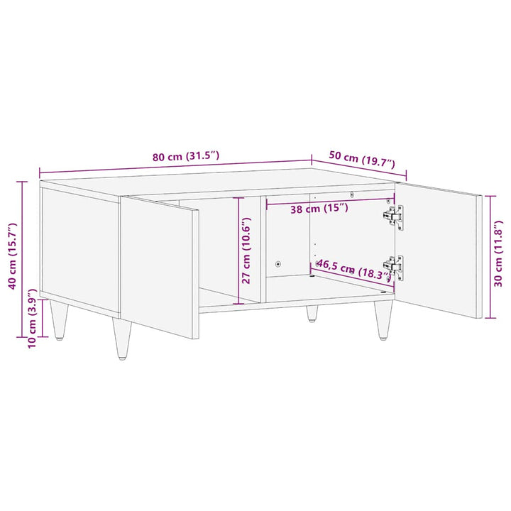 Couchtisch Hellgrau 80X50X40 Cm Massivholz Mango