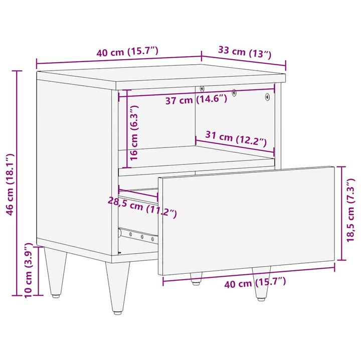 Nachttische 2 Stück Hellgrau 40X33X46 Cm Massivholz Mango