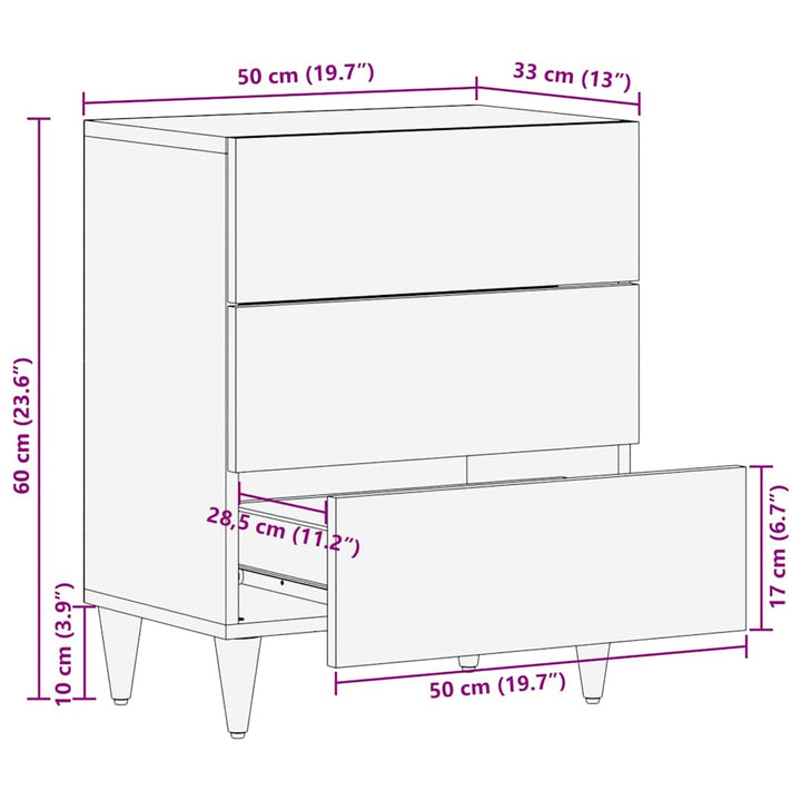 Nachttisch Hellgrau 50X33X60 Cm Massivholz Mango