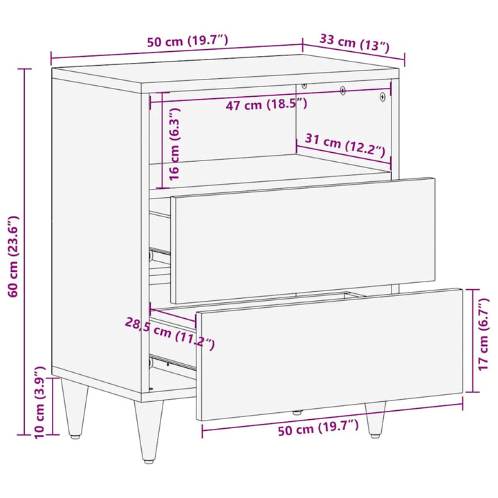 Nachttisch Hellgrau 50X33X60 Cm Massivholz Mango Dunkelgrau