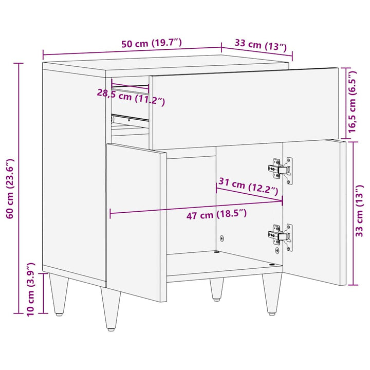 Nachttisch Hellgrau 50X33X60 Cm Massivholz Mango