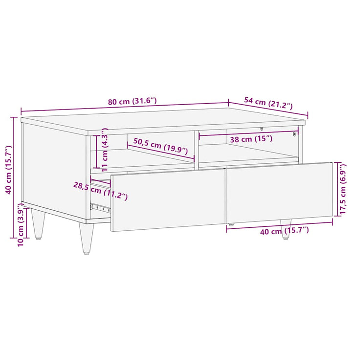 Couchtisch Hellgrau 80X54X40 Cm Massivholz Mango