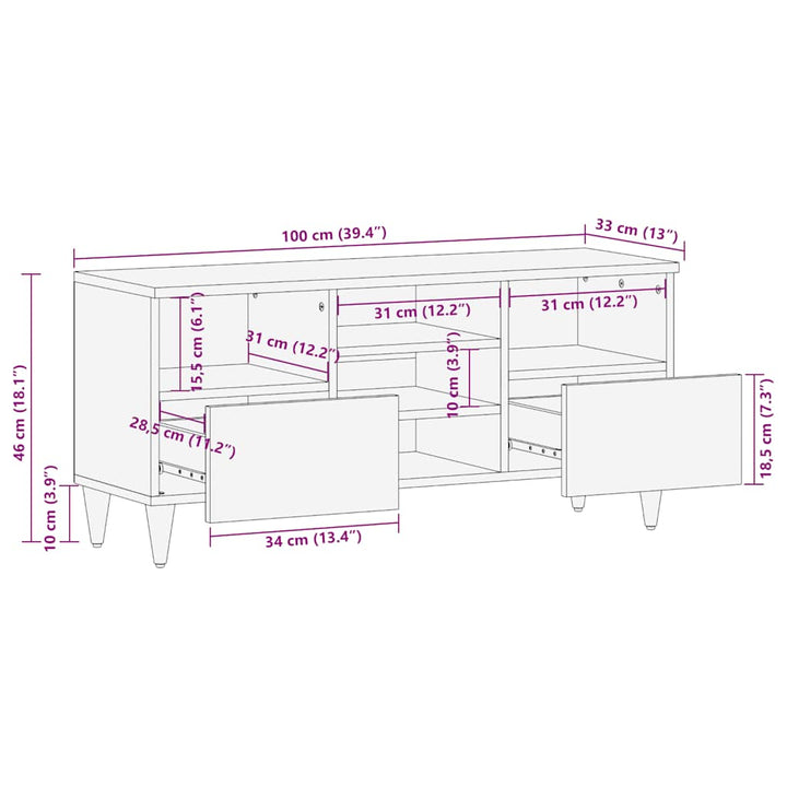 Tv-Schrank 100X33X46 Cm Massivholz Mango Weiß