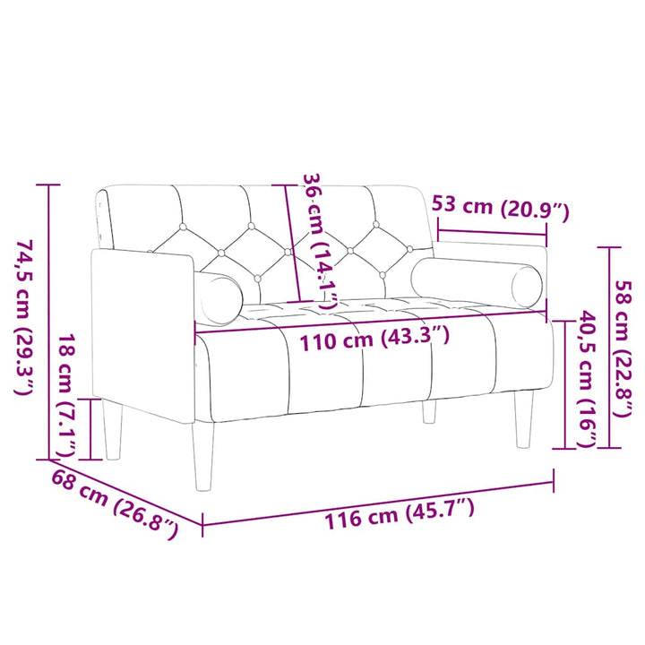 Zweisitzer-Sofa Mit Nackenrollen 110 Cm Samt