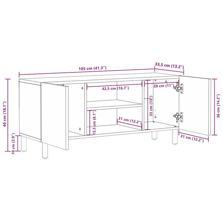 Tv-Schrank Schwarz 105X33,5X46 Cm Raues Mangoholz