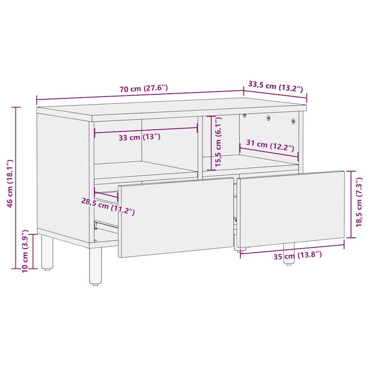 Tv-Schrank Schwarz 70X33,5X46 Cm Raues Mangoholz