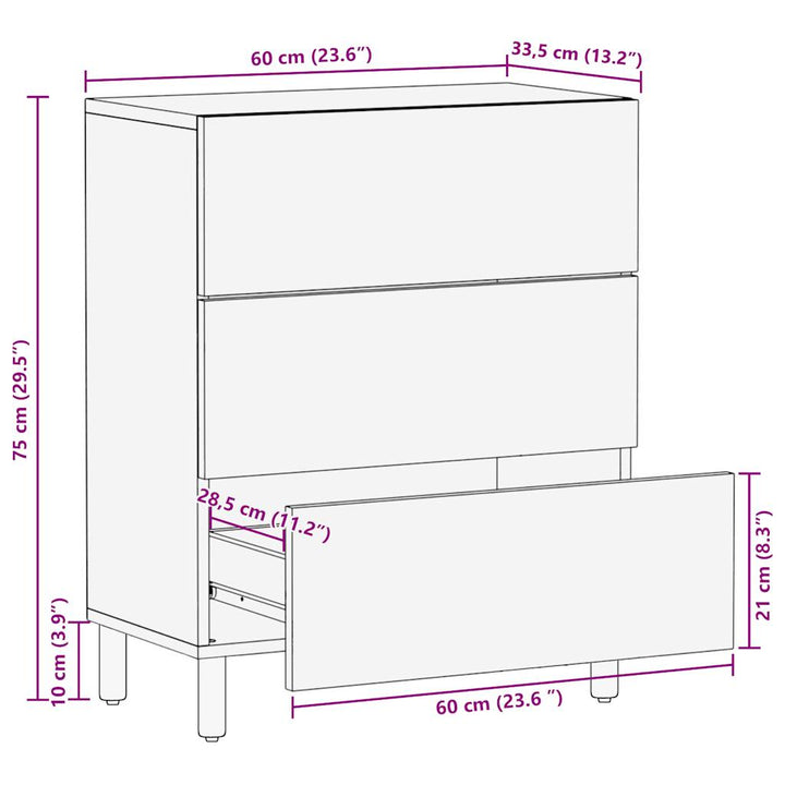 Sideboard 60X33,5X75 Cm Raues Mangoholz