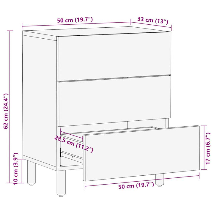 Nachttisch Schwarz 50X33X62 Cm Raues Mangoholz