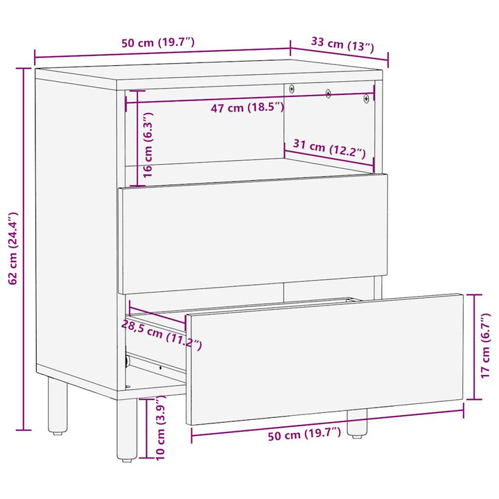 Nachttisch Schwarz 50X33X62 Cm Raues Mangoholz