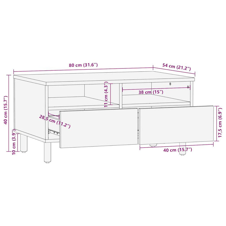 Couchtisch Schwarz 80X54X40 Cm Raues Mangoholz