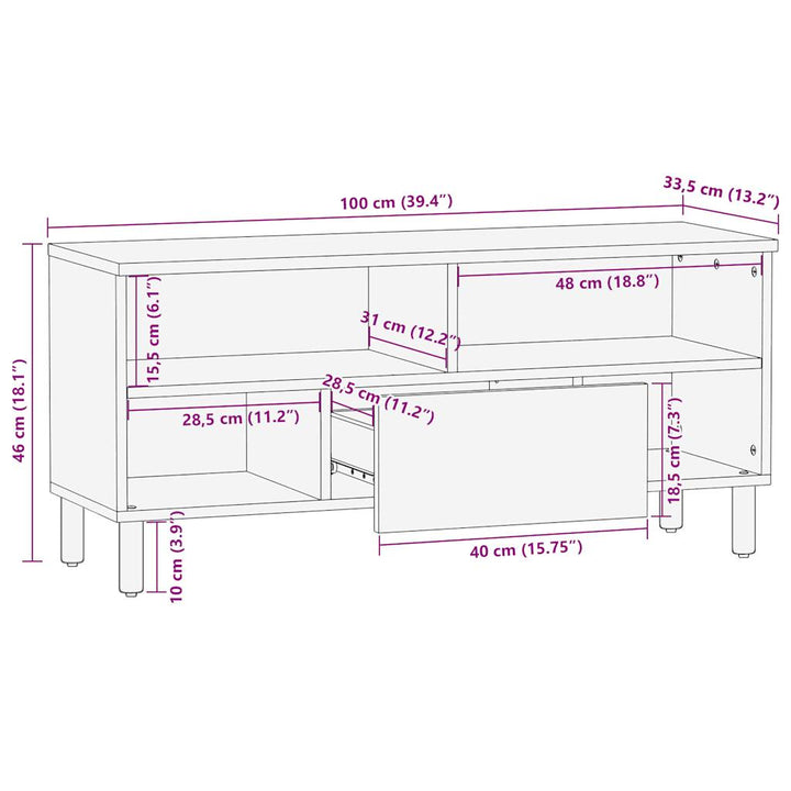 Tv-Schrank Schwarz 100X33,5X46 Cm Raues Mangoholz