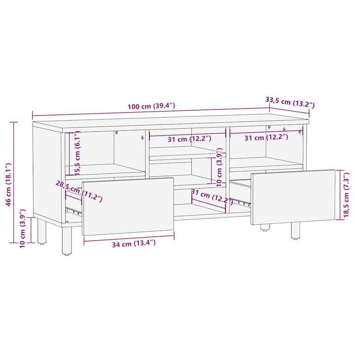 Tv-Schrank Schwarz 100X33,5X46 Cm Raues Mangoholz