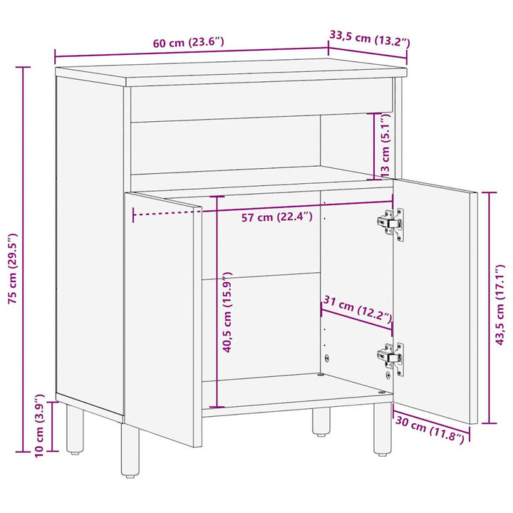 Sideboard 60X33,5X75 Cm Raues Mangoholz