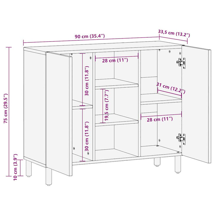 Sideboard 90X33,5X75 Cm Raues Mangoholz