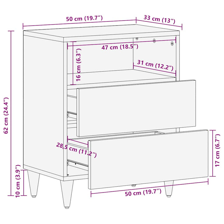 Nachttisch 50X33X60 Cm Massivholz Mango