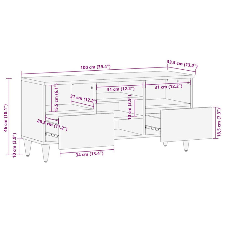 Tv-Schrank 100X33,5X46 Cm Massivholz Mango