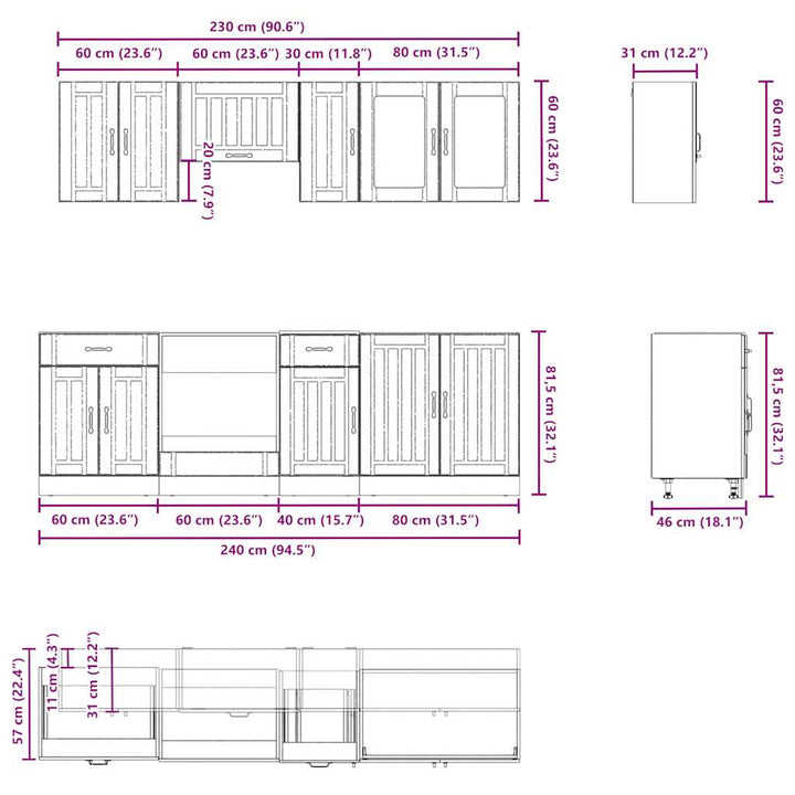 8-Tlg. Küchenschrank-Set Kalmar Holzwerkstoff