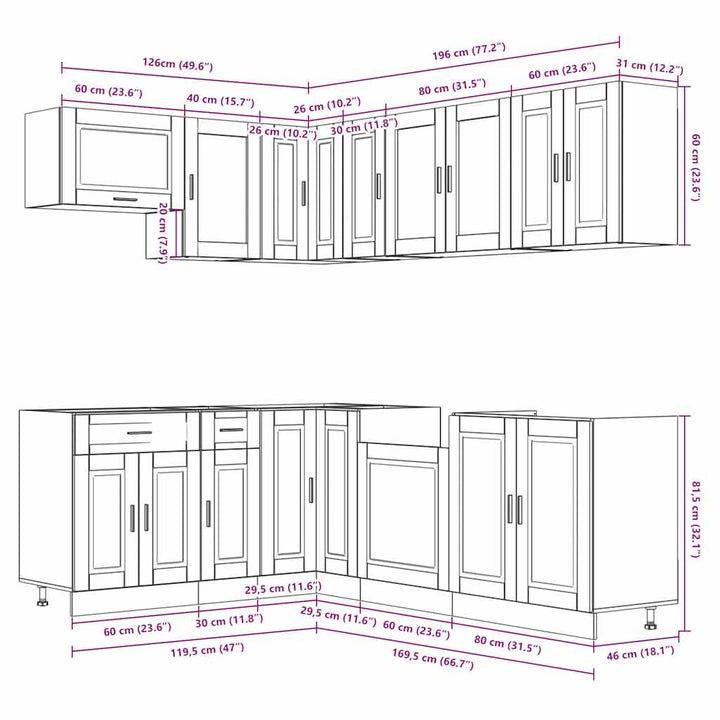 11-Tlg. Küchenschrank-Set Porto Holzwerkstoff