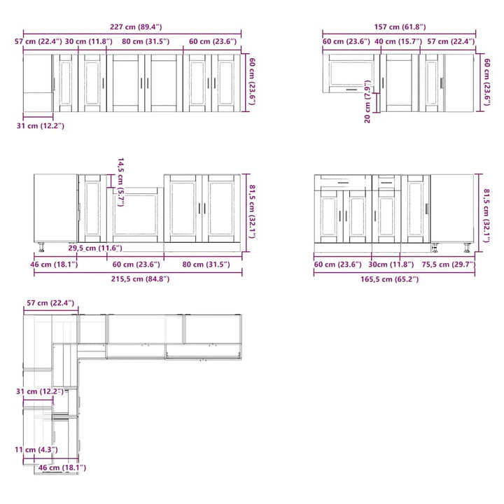 11-Tlg. Küchenschrank-Set Porto Holzwerkstoff