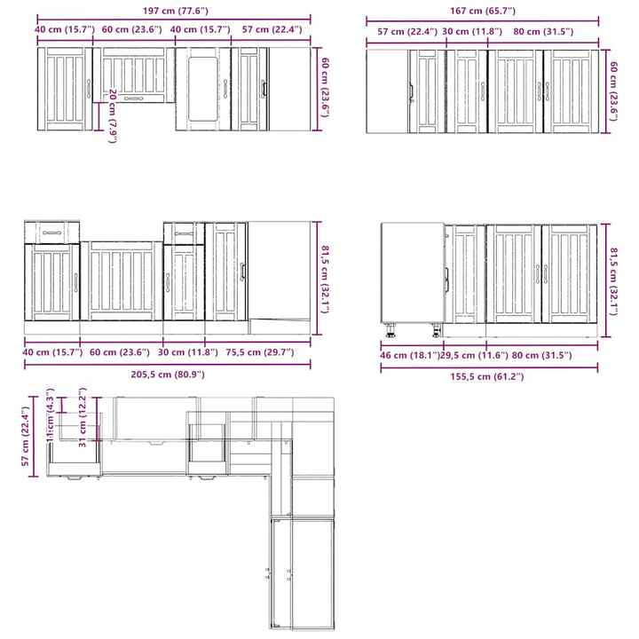 11-Tlg. Küchenschrank-Set Holzwerkstoff Weiß