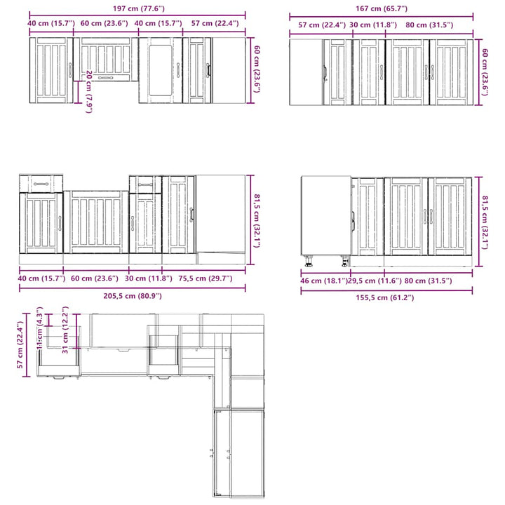 11-Tlg. Küchenschrank-Set Holzwerkstoff Hochglanz-Weiß