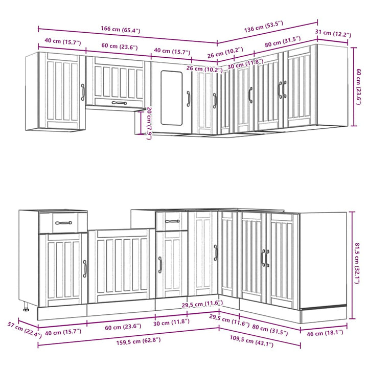 11-Tlg. Küchenschrank-Set Holzwerkstoff Räuchereiche