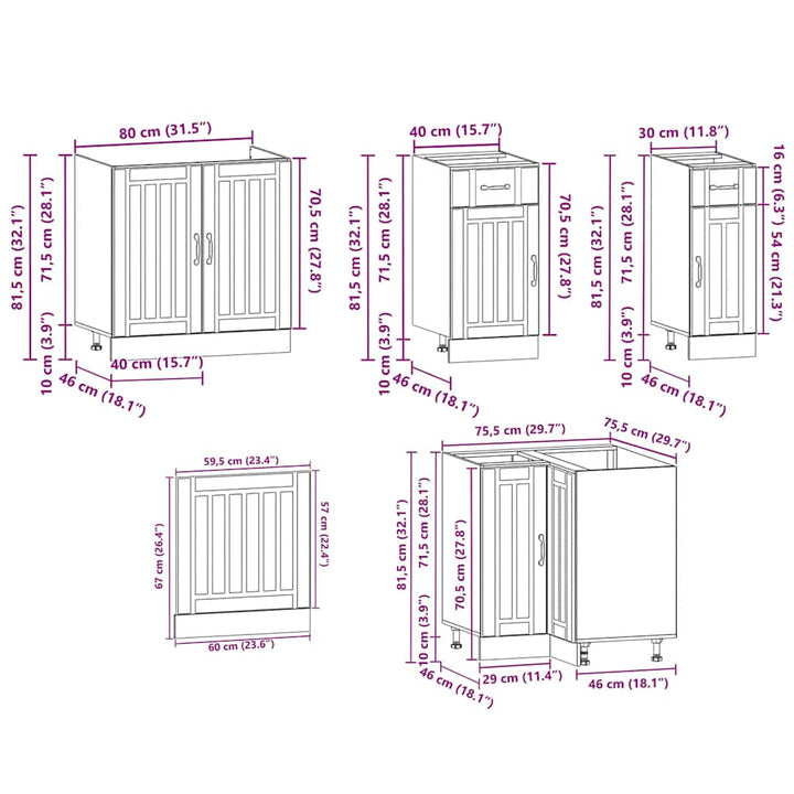 11-Tlg. Küchenschrank-Set Holzwerkstoff Räuchereiche