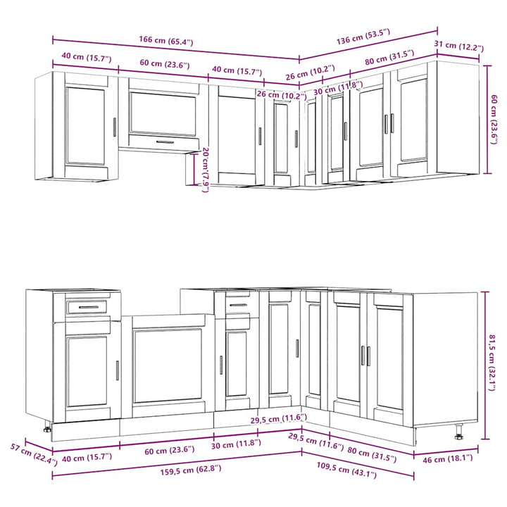 11-Tlg. Küchenschrank-Set Holzwerkstoff Hochglanz-Weiß