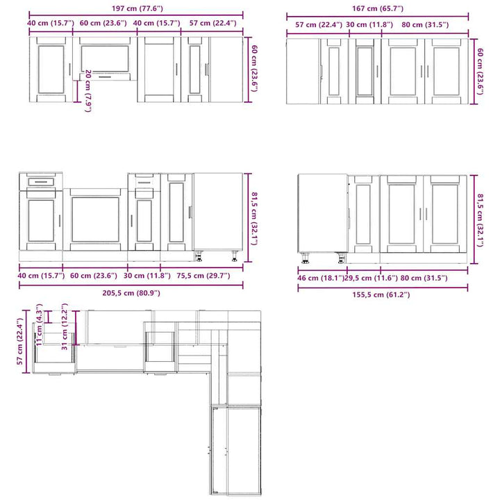 11-Tlg. Küchenschrank-Set Holzwerkstoff Hochglanz-Weiß