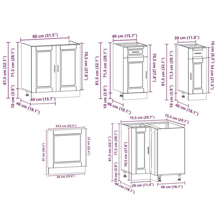 11-Tlg. Küchenschrank-Set Holzwerkstoff Räuchereiche