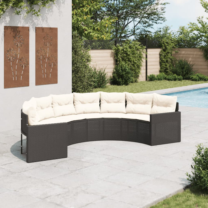 Gartensofa Mit Tisch Und Kissen Schwarz Poly-Rattan Schwarz Und Creme