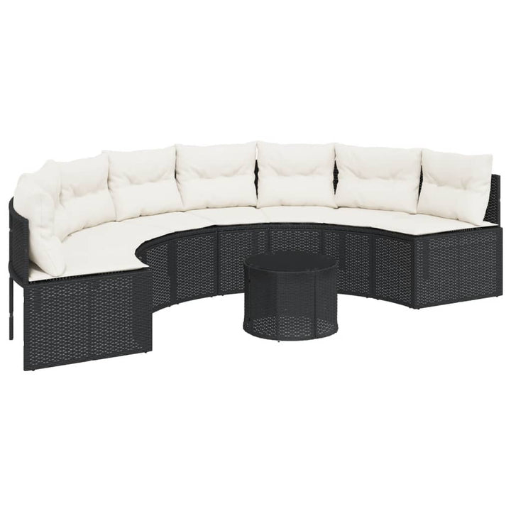 Gartensofa Mit Tisch Und Kissen Schwarz Poly-Rattan Schwarz Und Creme