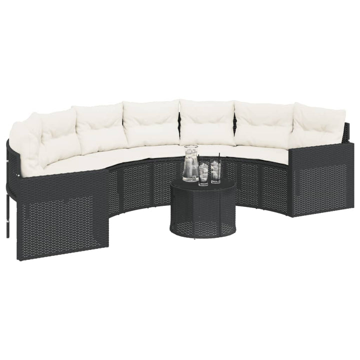 Gartensofa Mit Tisch Und Kissen Schwarz Poly-Rattan Schwarz Und Creme