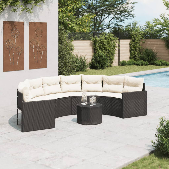 Gartensofa Mit Tisch Und Kissen Schwarz Poly-Rattan Schwarz Und Creme