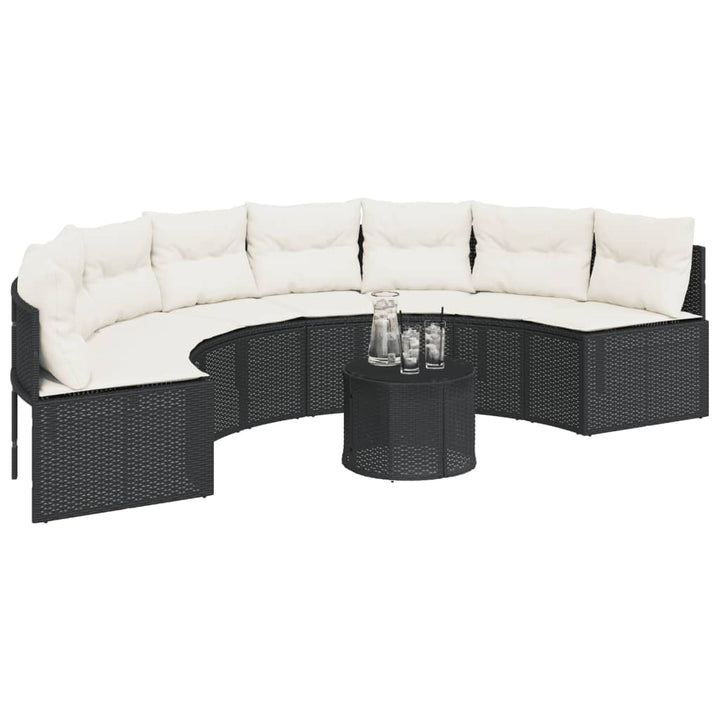 Gartensofa Mit Kissen Schwarz Poly-Rattan Schwarz Und Creme