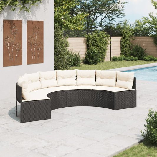 Gartensofa Mit Kissen Schwarz Poly-Rattan Schwarz Und Creme