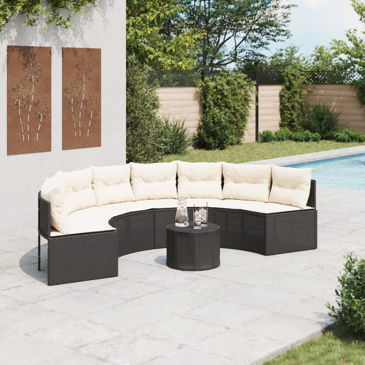 Gartensofa Mit Kissen Schwarz Poly-Rattan Schwarz Und Creme