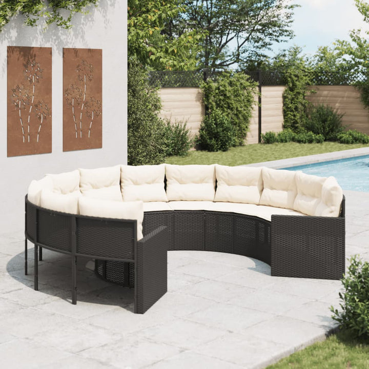 Gartensofa Mit Tisch Und Kissen Schwarz Poly-Rattan Schwarz Und Creme