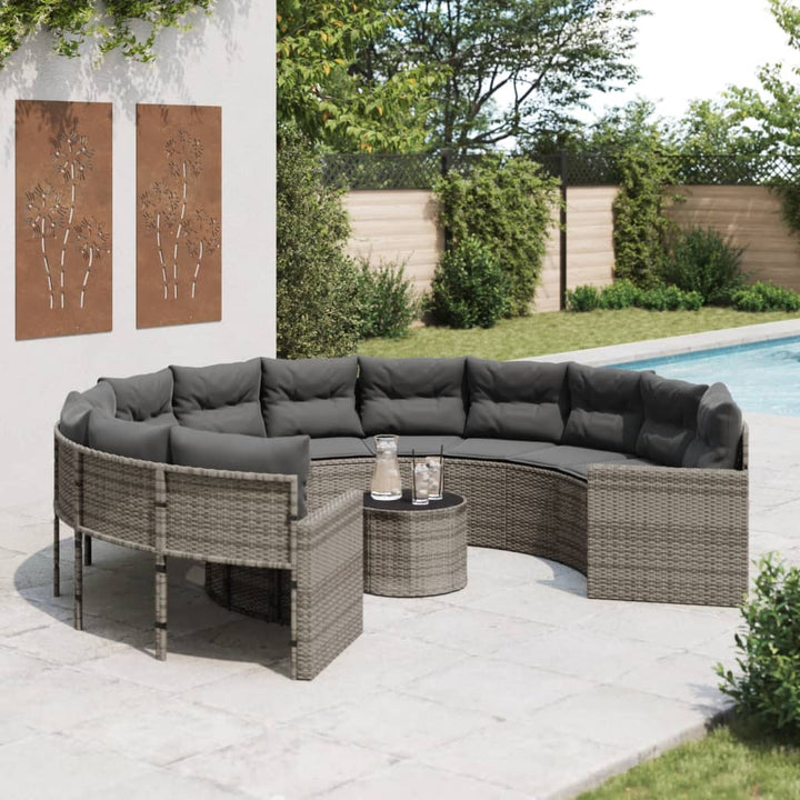 Gartensofa Mit Tisch Und Kissen Grau Poly Rattan Grau Und Dunkelgrau