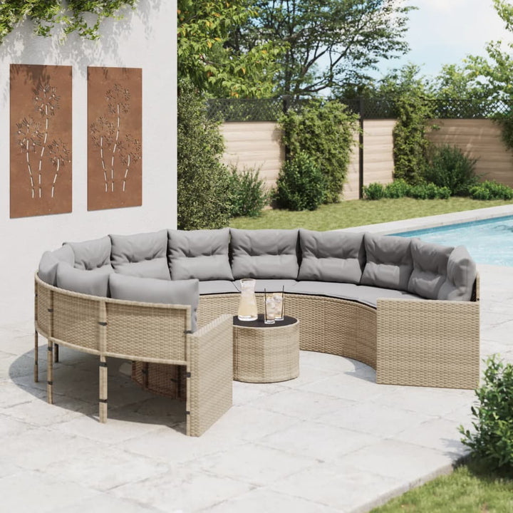 Gartensofa Mit Kissen Beige Poly-Rattan Beige Und Hellgrau