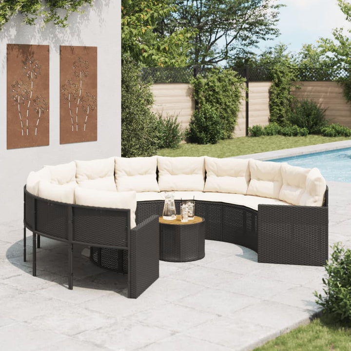 Gartensofa Mit Tisch Und Kissen Schwarz Poly-Rattan Schwarz Und Creme